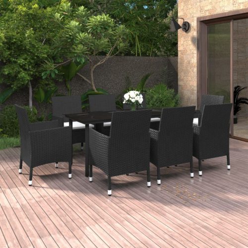 9 részes polyrattan és üveg kerti étkezőgarnitúra párnákkal
