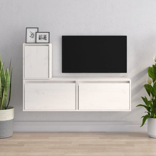 3 darab fehér tömör fenyőfa TV-szekrény