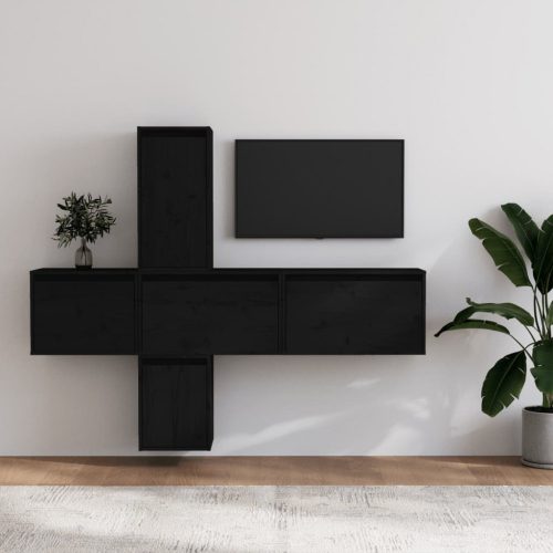 5 darab fekete tömör fenyőfa TV-szekrény