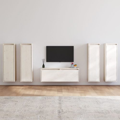 5 darab fehér tömör fenyőfa TV-szekrény