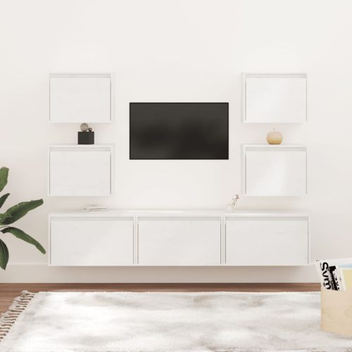 7 darab fehér tömör fenyőfa TV-szekrény