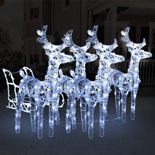 Akril rénszarvasos-szános karácsonyi dekoráció 240 LED-del
