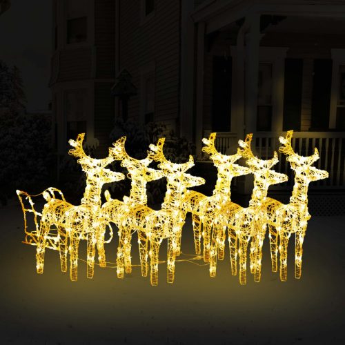 Akril rénszarvasos-szános karácsonyi dekoráció 320 LED-del
