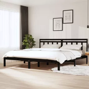fekete tömör fenyőfa ágykeret 200 x 200 cm