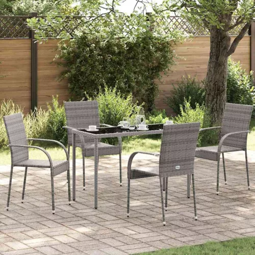 4 db szürke rakásolható polyrattan kültéri szék