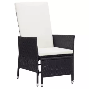   Fekete dönthető háttámlás polyrattan kerti szék párnákkal