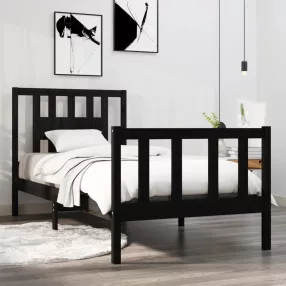 vidaXL Small Single fekete tömör fa ágykeret 75 x 190 cm