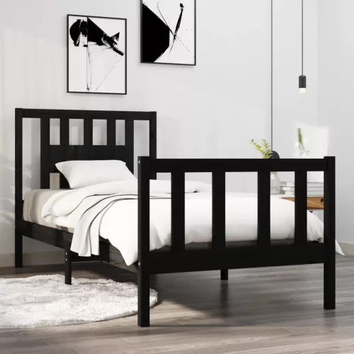 vidaXL Small Single fekete tömör fa ágykeret 75 x 190 cm
