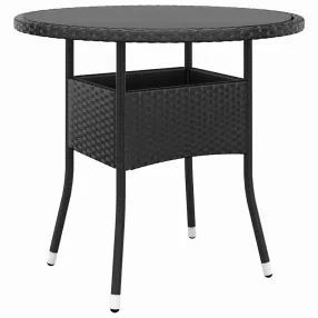   Fekete polyrattan és edzett üveg kerti asztal Ø 80 x 75 cm
