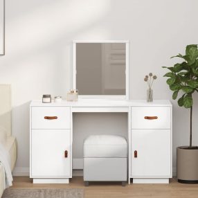 fehér tömör fenyőfa fésülködőasztal szett tükörrel