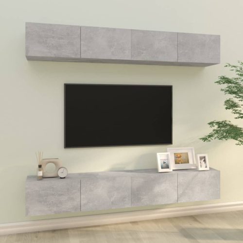 4 db betonszürke fali TV-szekrény 100 x 30 x 30 cm