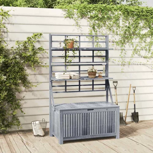 szürke tömör akácfa rácsos tárolóláda 99 x 55 x 160 cm