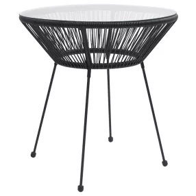 Fekete rattan és üveg kerti étkezőasztal Ø70 x 74 cm