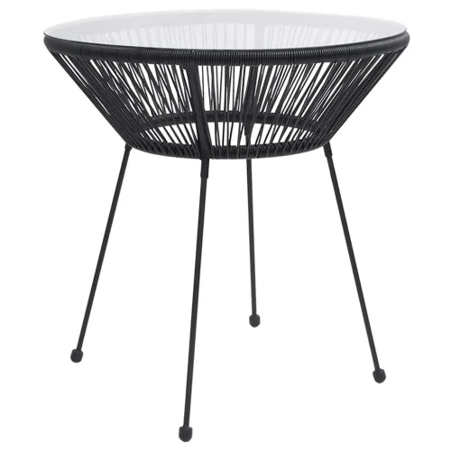 Fekete rattan és üveg kerti étkezőasztal Ø70 x 74 cm