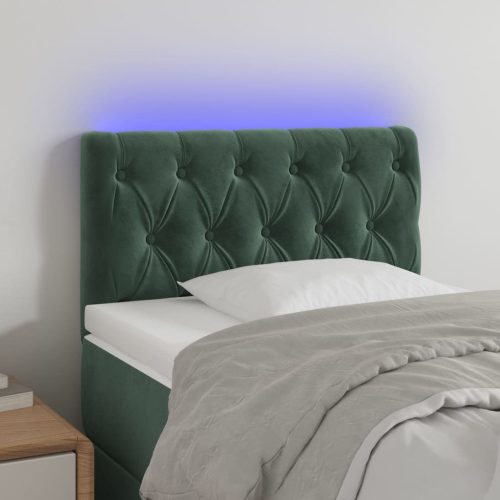 sötétzöld bársony LED-es fejtámla 80 x 7 x 78/88 cm