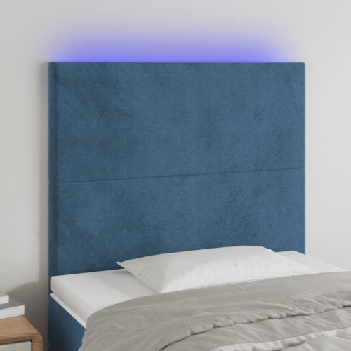  sötétkék bársony LED-es fejtámla 80x5x118/128 cm