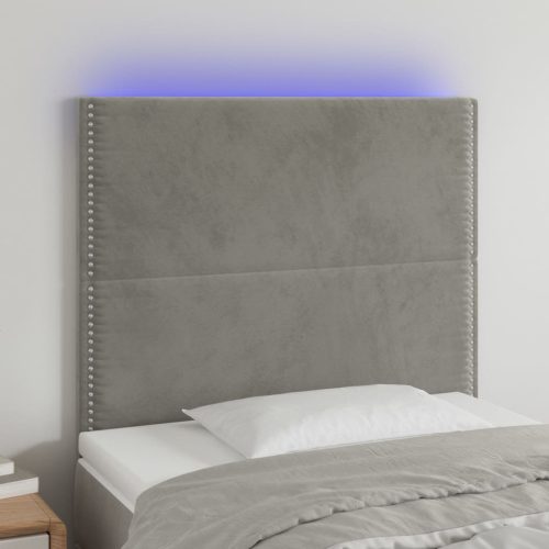  világosszürke bársony LED-es fejtámla 100x5x118/128 cm