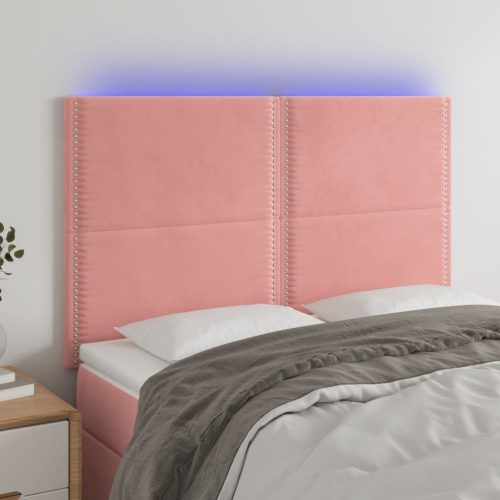  rózsaszín bársony LED-es fejtámla 144x5x118/128 cm