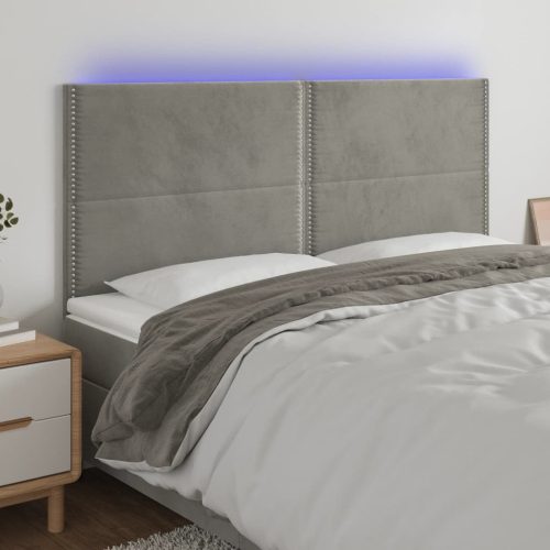  világosszürke bársony LED-es fejtámla 160x5x118/128 cm