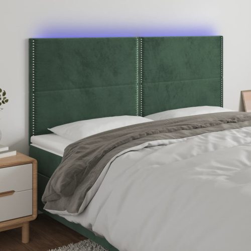  sötétzöld bársony LED-es fejtámla 160x5x118/128 cm