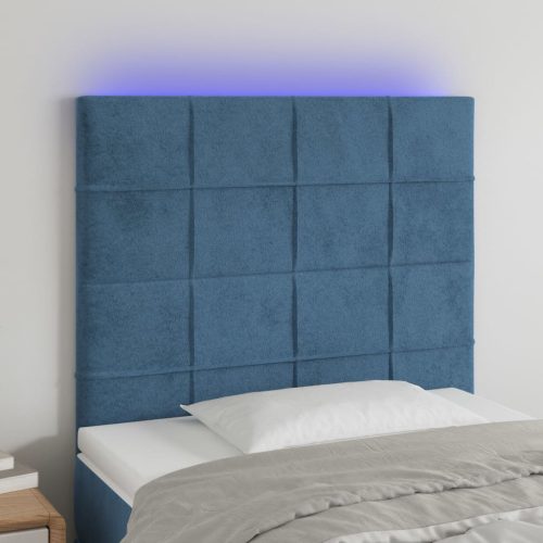 sötétkék bársony LED-es fejtámla 80x5x118/128 cm