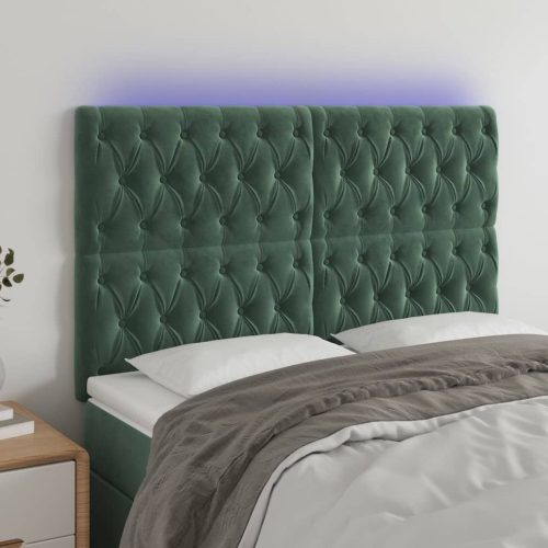 sötétzöld bársony LED-es fejtámla 144x7x118/128 cm