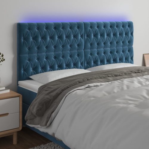 sötétkék bársony LED-es fejtámla 200x7x118/128 cm