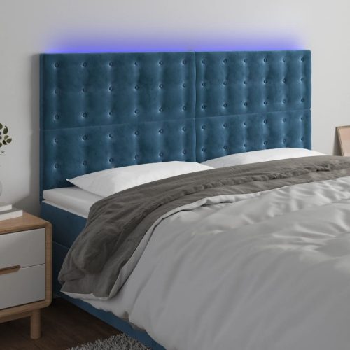 sötétkék bársony LED-es fejtámla 160x5x118/128 cm