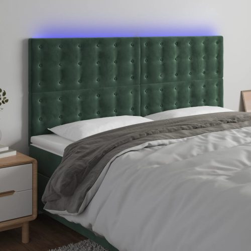  sötétzöld bársony LED-es fejtámla 180x5x118/128 cm