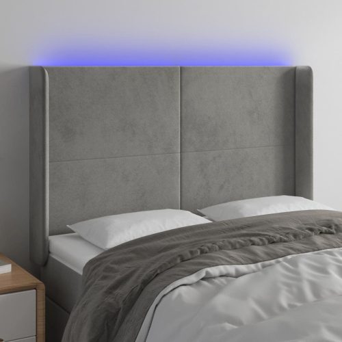  világosszürke bársony LED-es fejtámla 147x16x118/128 cm