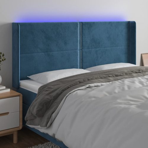  sötétkék bársony LED-es fejtámla 183x16x118/128 cm