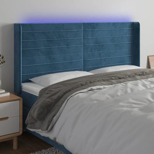  sötétkék bársony LED-es fejtámla 203x16x118/128 cm