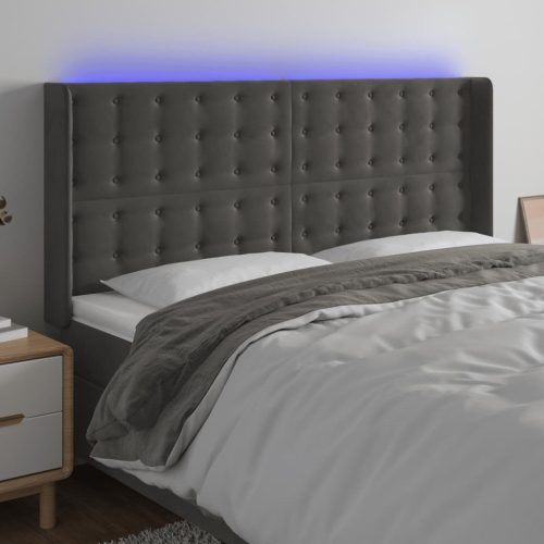  sötétszürke bársony LED-es fejtámla 183x16x118/128 cm