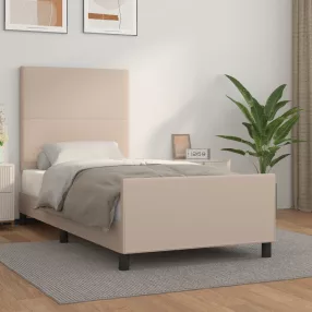   cappuccino színű műbőr ágykeret fejtámlával 90 x 200 cm