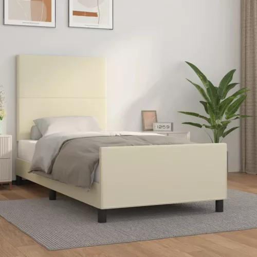vidaXL krémszínű műbőr ágykeret fejtámlával 100 x 200 cm