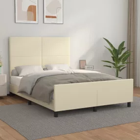   vidaXL krémszínű műbőr ágykeret fejtámlával 140 x 200 cm