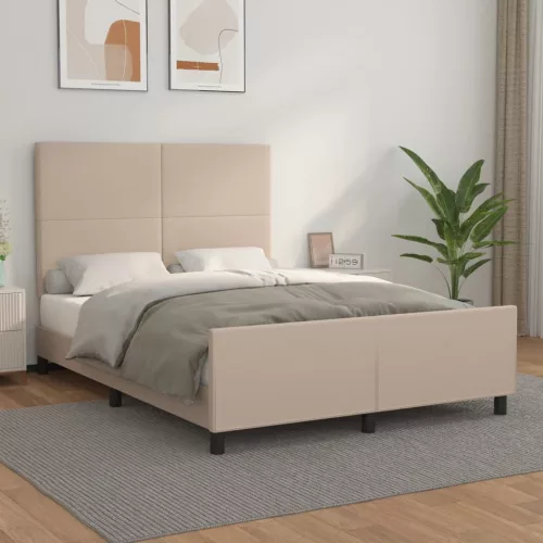vidaXL cappuccino színű műbőr ágykeret fejtámlával 140x200 cm