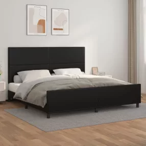 fekete műbőr ágykeret fejtámlával 200x200 cm
