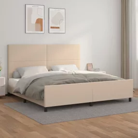   cappuccino színű műbőr ágykeret fejtámlával 200x200 cm