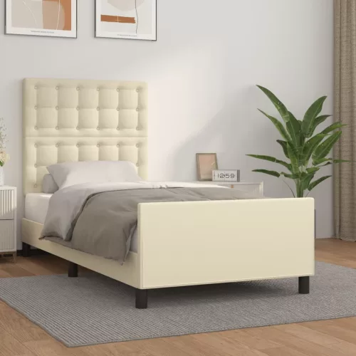vidaXL krémszínű műbőr ágykeret fejtámlával 80 x 200 cm