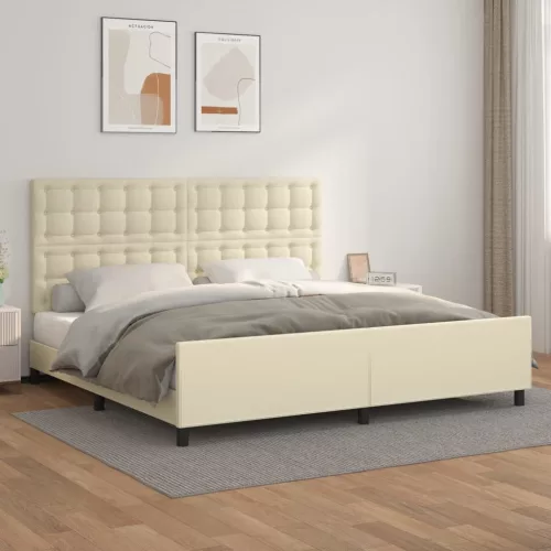 vidaXL krémszínű műbőr ágykeret fejtámlával 200 x 200 cm