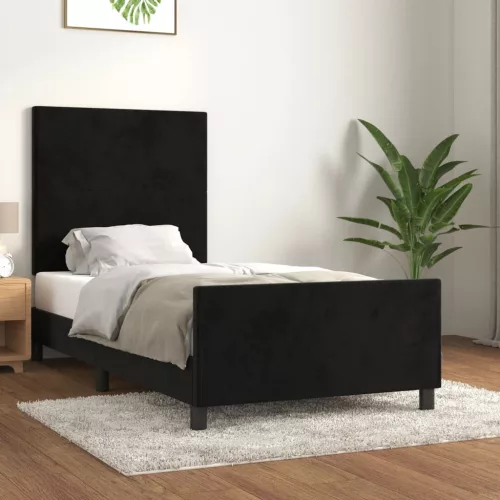 fekete bársony ágykeret fejtámlával 90x200 cm