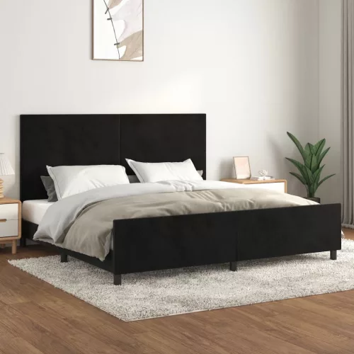 fekete bársony ágykeret matrac nélkül 200 x 200 cm