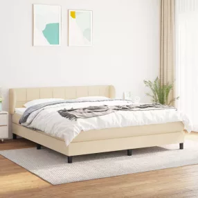   vidaXL krémszínű szövet rugós ágy matraccal 160 x 200 cm