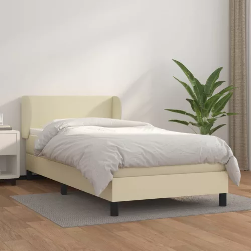 vidaXL krémszínű műbőr rugós ágy matraccal 80 x 200 cm