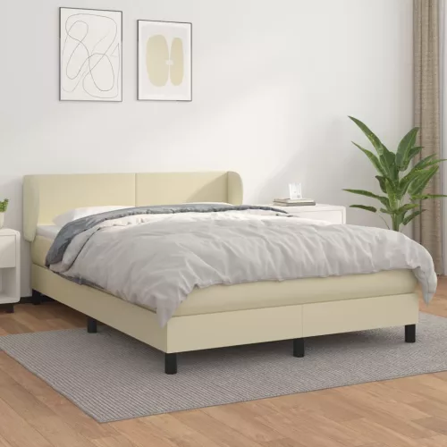 vidaXL krémszínű műbőr rugós ágy matraccal 140x190 cm