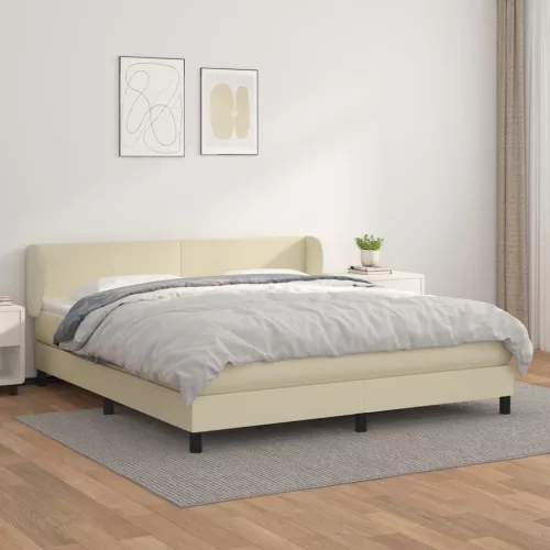 vidaXL krémszínű műbőr rugós ágy matraccal 180 x 200 cm
