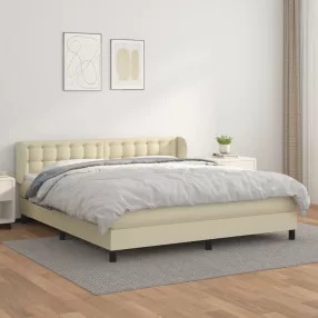   vidaXL krémszínű műbőr rugós ágy matraccal 160 x 200 cm