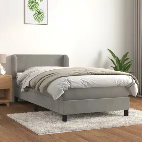 világosszürke bársony rugós ágy matraccal 90 x 200 cm