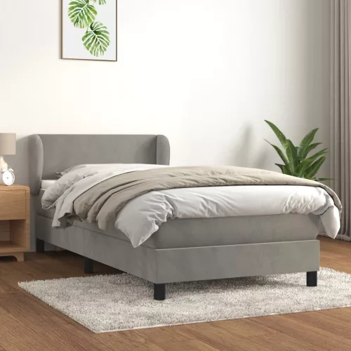 világosszürke bársony rugós ágy matraccal 90 x 200 cm
